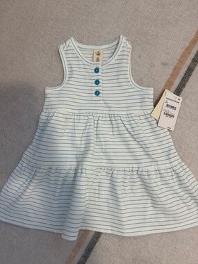 Tucker + Tate White Dress with Teal Stripes and Buttons